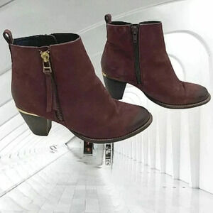 Rider Western Slouchy Ankle Booties Burgundy Burnished Leather Size 9
